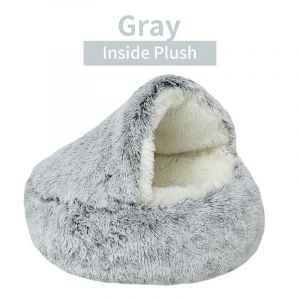 Lit D'hiver En Peluche Pour Chat,Coussin Rond,Panier De Maison Chaud,Sac De Couchage,Niche 2 En 1 Pour Petit Chien Et Chat.Gray Long Plush.40x40cm - Neuf