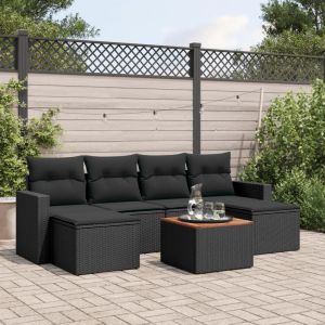 Prolenta Premium - Salon De Jardin 7 Pcs Avec Coussins Noir R&eacute;sine Tress&eacute;e - Neuf