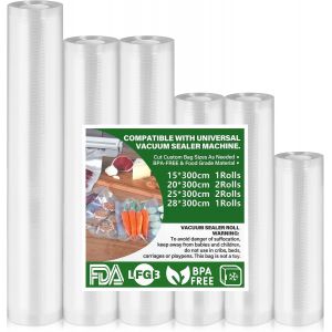 Nouvelhorizonstore-Sac Sous Vide Alimentaire 6 Pack Rouleau Sous Vide Alimentaire 15|20|25|28x300cm, Convient Tous Machine Sous Vide, Sans Bpa, R&eacute;sistant &Agrave; La D&eacute;chirure, 190 ?m, Sac Congelation Convi - Neuf