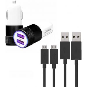 MEVRONISSHOP-Super Pack Chargeur Auto + 2 C&acirc;bles pour Realme C12 Chargeur Auto Ultra Puissant et Rapide 2X USB 5V / 2,1A + 1A et 2 C&Acirc;BLES Micro USB 1 M&egrave;tre Transfert de donn&eacute;es, C&acirc;ble Micro USB - Noi - Neuf