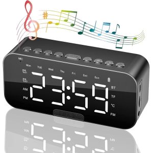 KAL-Réveils Numériques, Réveil Radio Avec Haut-Parleurs Bluetooth, Horloge De Chevet Pour La Chambre À Coucher, Alarme Miroir Led Avec Double Alarme, Snooze, 3 Niveaux Réglable Dimmable, Chargement U - Neuf