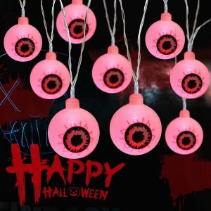 Kal-Guirlande Lumineuse Pour Halloween, 1,5 M, 10 Led, Fonctionne À Piles, Vert En Forme De Globe Oculaire Pour Décoration De Fête D'halloween (Pile Non Incluse) (Rouge) - Neuf