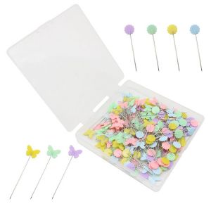 200 Pcs Couture Broches, Épingles À Tête Plate Épingles Droites Avec Papillons Colorés Et De Fleurs, 5cm Longue Épingle Têtes D'épingles De Couturière, De L'artisanat, La Couture - Neuf