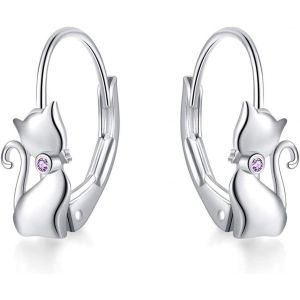 Senior-Boucles D'oreilles Chat 925 En Argent Sterling Chat Balancent Boucles D'oreilles, Cadeau De Bijoux Chats Pour Femmes, Filles[L1527] - Neuf