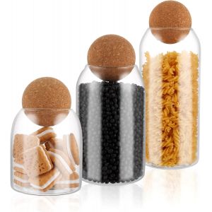 Cmws-Lot De 3 Bocal En Verre Avec Kork-Kugeln, 550+900+1100 Ml Bocaux En Verre Herm&eacute;tique Avec Korkkugeln, Bonbonni&egrave;re Avec Kork-Kugeln Pour Caf&eacute;, &Eacute;pices, Sucre, Caf&eacute;, Biscuits - Neuf