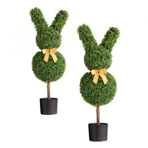 Lot de 2 Arbustes D&eacute;coratifs en Forme de Lapin-Duoku-Hauteur 914 mm-Plantes Artificielles-pour Int&eacute;rieur et Ext&eacute;rieur - Neuf