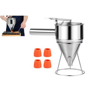 Distributeur De P&acirc;te &Agrave; Cr&ecirc;pes En Acier Inoxydable Avec Support Et 4 Embouts En Silicone - Neuf