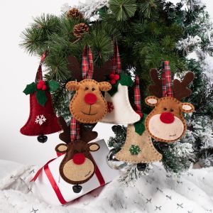 Lot de 6 décorations de sapin de Noël, cloches en peluche 3D - Neuf
