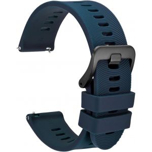 20mm Bracelet De Montre Pour Homme &Agrave; Rayures Arqu&eacute;es, Silicone Bande &Agrave; D&eacute;gagement Rapide, Boucle Noire (Bleu Fonc&eacute;) - Neuf