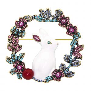 Broche Classique Pour Femme, Motif Lapin Et Couronne D'animaux, Id&eacute;ale Pour P&acirc;ques. Broche Florale Mignonne En Forme De Lapin Pour Fille, &Eacute;pingle En &Eacute;mail, Pince &Agrave; Foulard. - Neuf