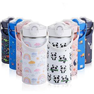 420ml Gourde Enfant Isotherme Avec Paille Bouteille Isotherme Étanche Gourde Bouteille D'eau En Acier Inoxydable Sans Bpa Pour École Sport Maternelle - Neuf