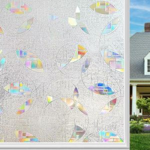 Film statique autocollant pour fen&ecirc;tre (45 x 200 cm), film occultant arc-en-ciel, motif tulipe, film d&eacute;poli anti-UV et antireflet pour bureau, maison, salle de bain - Neuf