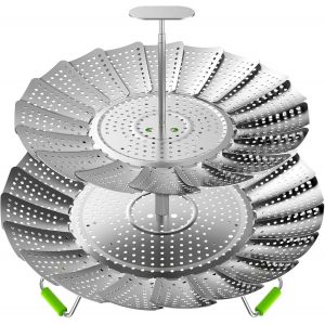 Kalanka-Panier Vapeur À Légumes Pour Casserole, 2 Couches Séparables, Pliables, Extensibles À Bord Lisse En Acier Inoxydable Pour Cuisine Et Cuisine En Plein Air - Neuf