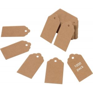 Étiquettes cadeaux Kraft brun (paquet de 1 000) - 5 x 3 cm - Étiquettes rectangulaires à suspendre en Kraft pour cadeaux, travaux manuels, Noël, mariages, anniversaires et boutiques - Neuf