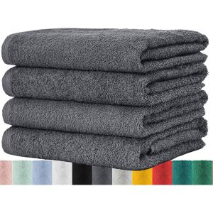 Ensemble De 4 Serviettes Pour Maison & Invités-En Éponge Avec Boucle De Suspension En Coton Doux De 50x100cm-Gants De Toilette Pour Bain Certifiés Öko-Tex Standard 100-Anthracite - Neuf