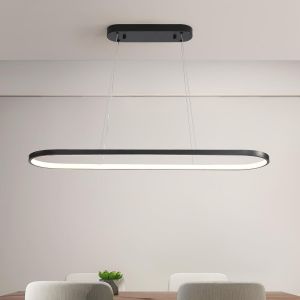Subzonal-Lustre Ovale Luminaire Led À Intensité Variable, Lampe Annulaire, Lustres Moderne Avec Télécommande, Hauteur Réglable, Idéal Pour Salon Salle À Manger Cuisine Chambre Bureau Noir 90cm - Neuf