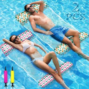 KAL-2Pcs Flottant Hamac Gonflable, 4 In 1 Matelas Filet Piscine Gonflable, Hamac De Piscine, Matelas Gonflable Piscine, Hamac D'Eau Plage Portable Avec 2 Pompe &agrave; Air Manuelle Pour Plage, Partie - Neuf