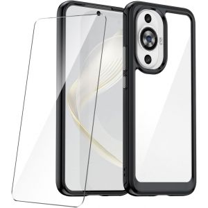 AEFJ-Verre tremp&eacute; pour Huawei Nova 12S (6.7") Coque Noir + Protection D'&eacute;cran Film Protecteur - &Eacute;tui avec Cadre en Silicone Souple TPU et Dos Dur Transparent Housse Case Cover - Neuf