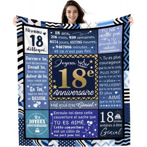Ulteronixshop-Couverture d'anniversaire 130 x 150 cm pour gar&ccedil;on de 18 Ans Fils Petit-Fils Fr&egrave;re Cousin Neveu Ami Beau-Fils Joyeux Anniversaire Id&eacute;es Cadeaux pour 18e Anniversaire(18-Lui) - Neuf