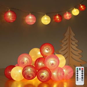 Kal-Guirlande Lumineuse Boules De Coton - 20 Boules Led - Guirlande Lumineuse Usb Et Piles - Guirlande Lumineuse Pour Chambre D'enfant Fille Avec Télécommande - Guirlande Lumineuse D'intérieur Pour - Neuf