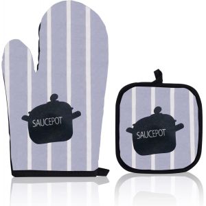 KAL-Gants De Four 1 Paire Gants De Maniques Gants De Cuisine Avec Tapis De Maniques Résistant À Chaleur Antidérapant Imperméable Four Barbecue Cuisson Manipulation, Coton Doublure, Casserole - Neuf