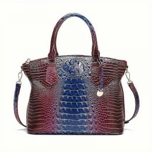 Les femmes de Gros Sacs &agrave; main Vegan en Cuir Motif Crocodile Sac &agrave; Bandouli&egrave;re avec Poign&eacute;e Sup&eacute;rieure 21 violet-brun+bleu - Neuf