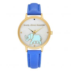 Gaiety Pu Strap Montre Fluorescent &Eacute;l&eacute;phant Bo&icirc;tier Rond Analogique Quartz Montre-Bracelet Bleu - Neuf
