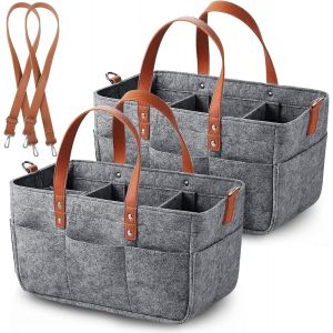 Sjzg-2er Sac De Shopping En Feutre, Sacs En Feutre Pliables Shopper Avec Compartiments Pour Les Sorties En Plein Air, Pique-Niques, Shopping, Rangement - Beige/ 38x23x18 Cm - Neuf