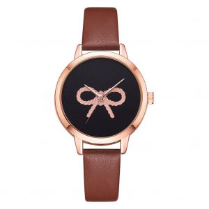 Montre-Bracelet A Quartz Decontractee Lvpai Pour Femme, En Alliage, Avec Noud Papillon, Cadran Rond Noir (Marron) - Neuf