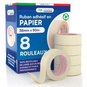 8x Ruban de Masquage 38mm x 50m-Pour Peinture et Masquage-Adh&eacute;sif Sans Laisser de R&eacute;sidus-Ruban Papier - Neuf