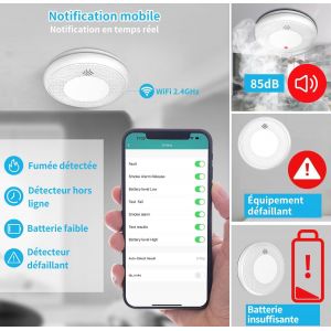 Détecteur de fumée Wi-FI Intelligent, Batterie de 10 Ans avec Notification d'App, Fonction silencieuse et Auto-Test, Conforme à la Norme en 14604 (Compatible avec l'App Tuya/Smart Life)-1 pièces - Neuf