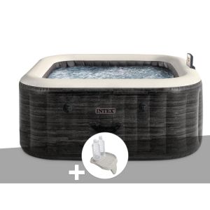 Kit spa gonflable Intex PureSpa Ardoise carr&eacute; Bulles 4 places + Porte-verre - Neuf