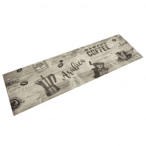 Tapis De Cuisine Lavable Imprim&eacute; Caf&eacute; Gris 150 X 45 Cm Antid&eacute;rapant Doux Ambiance Cosy En Velours Gris Helloshop26 02_0056420 - Neuf