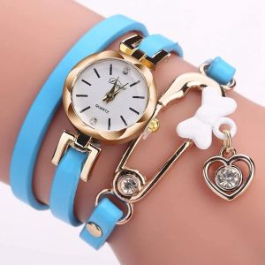 Duoya Femmes Bowknot Coeur D&eacute;coration Bracelet Montre-Bracelet Cha&icirc;ne Robe Montre &Agrave; Quartz (Bleu Ciel) - Neuf