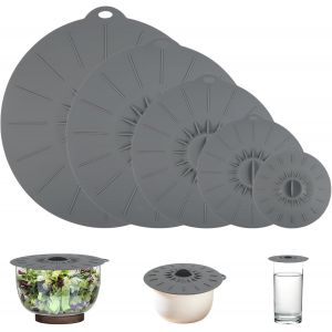Jexnovashop-5 Pcs Couvercle Silicone R&eacute;utilisable Sans Bpa Couvercles En Silicone Effet D'aspiration Imperm&eacute;able Et R&eacute;sistant &Agrave; La Chaleur, Pour Bols, Casseroles, Assiettes, Tasses, Fours, R&eacute;frig&eacute;rat - Neuf