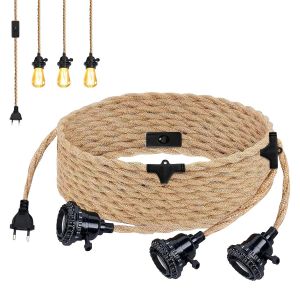 Subzonal-Douille De Lampe E27 Avec C&acirc;ble De Lampe Vintage, Douille E27 Avec C&acirc;ble De Lampe De 6,8 M, Corde De Chanvre Torsad&eacute;e Avec Lampe Suspendue, 3 Ampoules, Douille De Lampe Avec Interrupteur Pou - Neuf