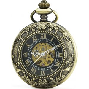 Eryi-Vintage Loupe Montre De Poche Squelette Remontage Manuel Montre De Poche Incluent Marque Boîte En Cuir - Neuf