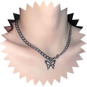 Kal-Collier Papillon Punk Choker Funky Argent Papillon Pendentif Collier Figaro Chunky Chain Collier Papillon Boho Déclaration Collier Papillon Bijoux Pour Les Femmes Et Les Filles (Style C) - Neuf
