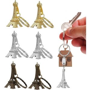 KAL-6 Pièces Porte-Clé Tour Eiffel Cadeaux Souvenir Paris France Tour Eiffel,Porte-Clés Tour Eiffel Rétro Bijoux Français Souvenirs Porte-Clés Mini Porte-Clés Pendentif Décorations - Neuf
