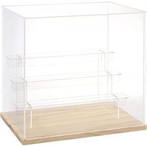 Vitrine Acrylique Transparente 3 Niveaux Petite Vitrine Pour Collection Vitrine Figurine Pour Pop Mart Labubu Vitrine Voiture Miniature Rangement Parfum (Grain De Bois, 31.5 X 18 X 25.5 Cm) - Neuf