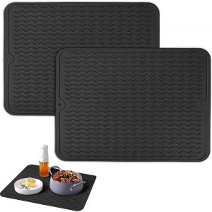 Jexnovashop-2 Pcs Tapis De S&eacute;chage Vaisselle En Silicone, 40x30 Cm Tapis Egouttoir Vaisselle, Tapis &Eacute;gouttoir Vaisselle Antid&eacute;rapant, Tapis De Drainage De Cuisine, Tapis Organisateur D'&eacute;vier En (Noir - Neuf