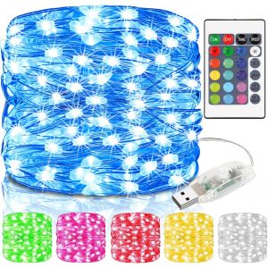 JGD-10M 100LED Guirlande Lumineuse Couleur 16, Guirlandes Lumineuses Piles, Interieur et Exterieur, Chargement USB 4 Modes D'&eacute;clairag/IP65 &Eacute;tanche, Pour Int&eacute;rieur Ext&eacute;rieur F&ecirc;te, Multicolore - Neuf