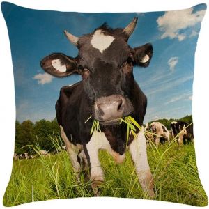 CAUC-Housse de coussin 45 x 45 cm - Motif vache - Imprim&eacute; sur les deux c&ocirc;t&eacute;s - Carr&eacute; - En coton et lin - Avec fermeture &eacute;clair invisible - Pour chambre, canap&eacute;, canap&eacute; - Neuf