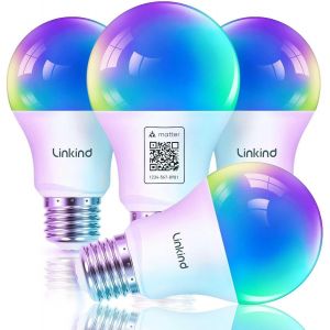 Ampoule Connect&eacute;e Matter, Ampoule LED E27 Wifi Intelligente, Multicouleurs RGB &1800K-6500K, Dimmable, Compatible avec Alexa et Google Home, 9W &eacute;quivalent 60W, Commande Vocale, 4 PCS - Neuf