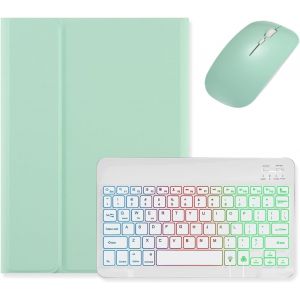 Étui Avec Clavier Rétroéclairé Pour Ipad Air 11"" M3/M2 (2025/2024)/Air 5e/4e Génération 11"" Avec Souris Et Clavier Rétroéclairé Amovible, Vert Menthe + Blanc - Neuf