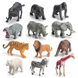 12pcs Modèle statique réaliste d'animaux sauvages Hippopotame / zèbre / éléphant / girafe / ours Figurines miniatures Décoration de scène de bricolage Modèles de statue d'animaux de zoo simulé - Neuf