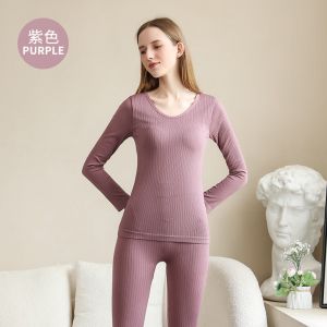 Ensemble De Sous-V&ecirc;tements Chauffants Pour Femme, Couleur Marron, Taille Unique, Design Gainant Et Confortable Pour L'automne Et L'hiver,Violet - Neuf
