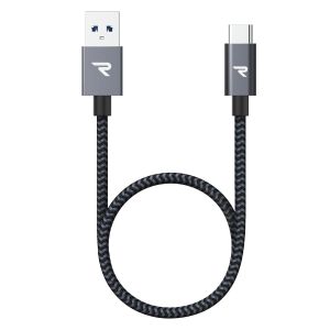 TRAHOO-Cable USB C, Charge Rapide 3A USB3.0&QC3.0, Cable Chargeur USB C Cable Nylon Tress&eacute; Compatible avec iPhone 17 Pro Max Air 16/15, SamsungS22/S21/S20/S10, Xiaomi, Sony-Gris Sid&eacute;ral/20CM - Neuf