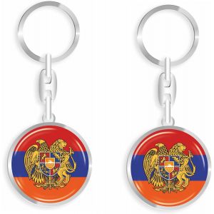 KAL-Porte-Clés Arménie - En Métal - Effet 3D + Autocollant - Rd, Multicolore, 33Mm - Neuf