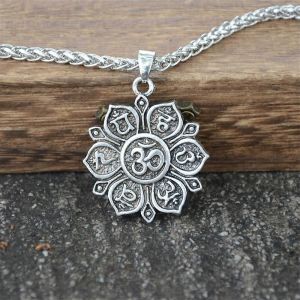 Ohm Om Aum Yoga Lotus Fleur Bouddha Pendentif Collier Pour Femmes Religieux Mandala Bouddhisme Bijoux - Neuf
